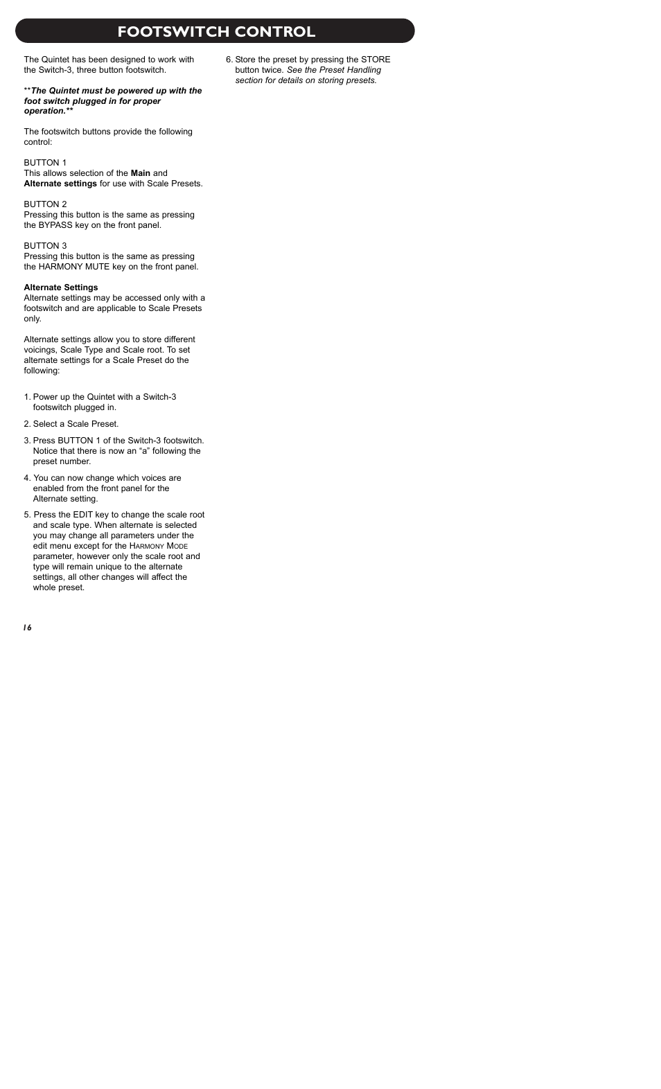 Footswitch control | TC-Helicon Quintet Manual User Manual | Page 18 / 25