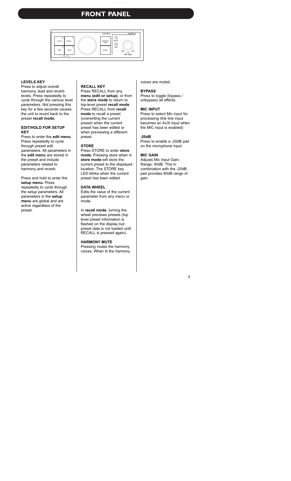 Front panel | TC-Helicon Quintet Manual User Manual | Page 9 / 25