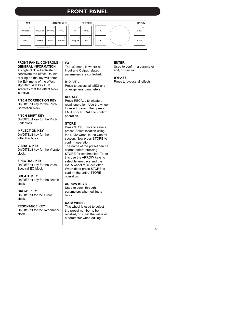 Front panel | TC-Helicon VoiceOne Manual User Manual | Page 13 / 43