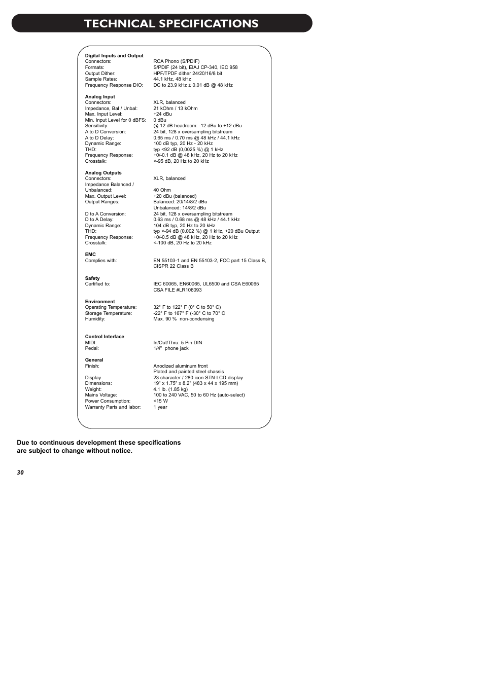 Technical specifications | TC-Helicon VoiceOne Manual User Manual | Page 32 / 43