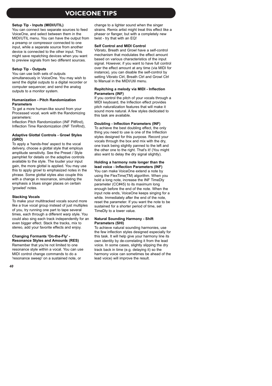 Voiceone tips | TC-Helicon VoiceOne Manual User Manual | Page 42 / 43
