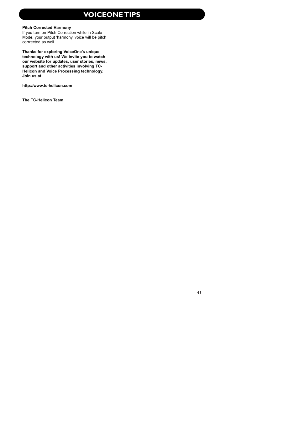 Voiceone tips | TC-Helicon VoiceOne Manual User Manual | Page 43 / 43