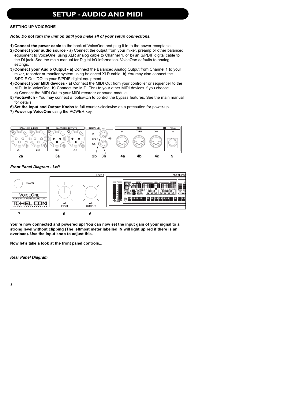 Setup - audio and midi | TC-Helicon VoiceOne Quickstart User Manual | Page 4 / 7