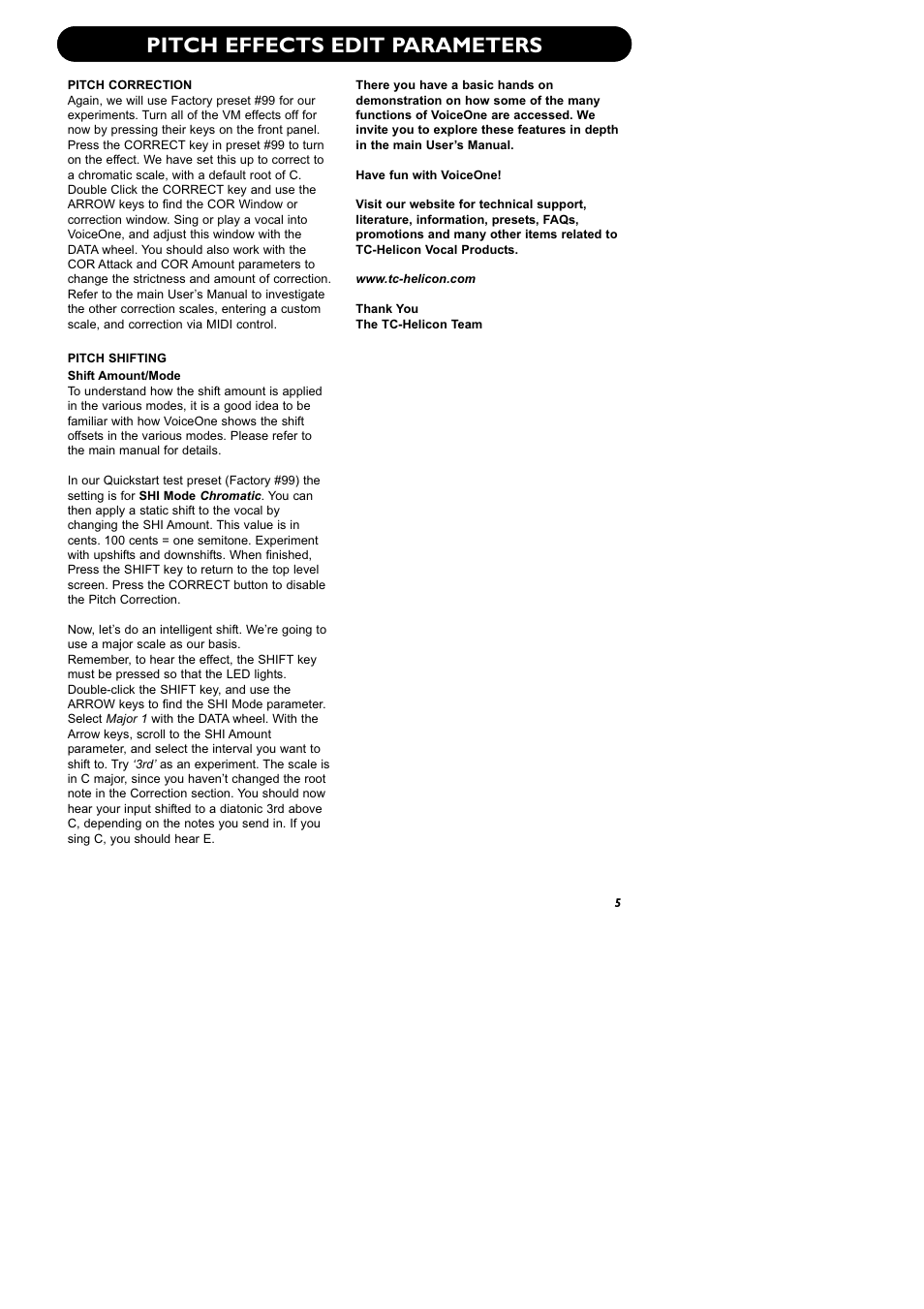 Pitch effects edit parameters | TC-Helicon VoiceOne Quickstart User Manual | Page 7 / 7