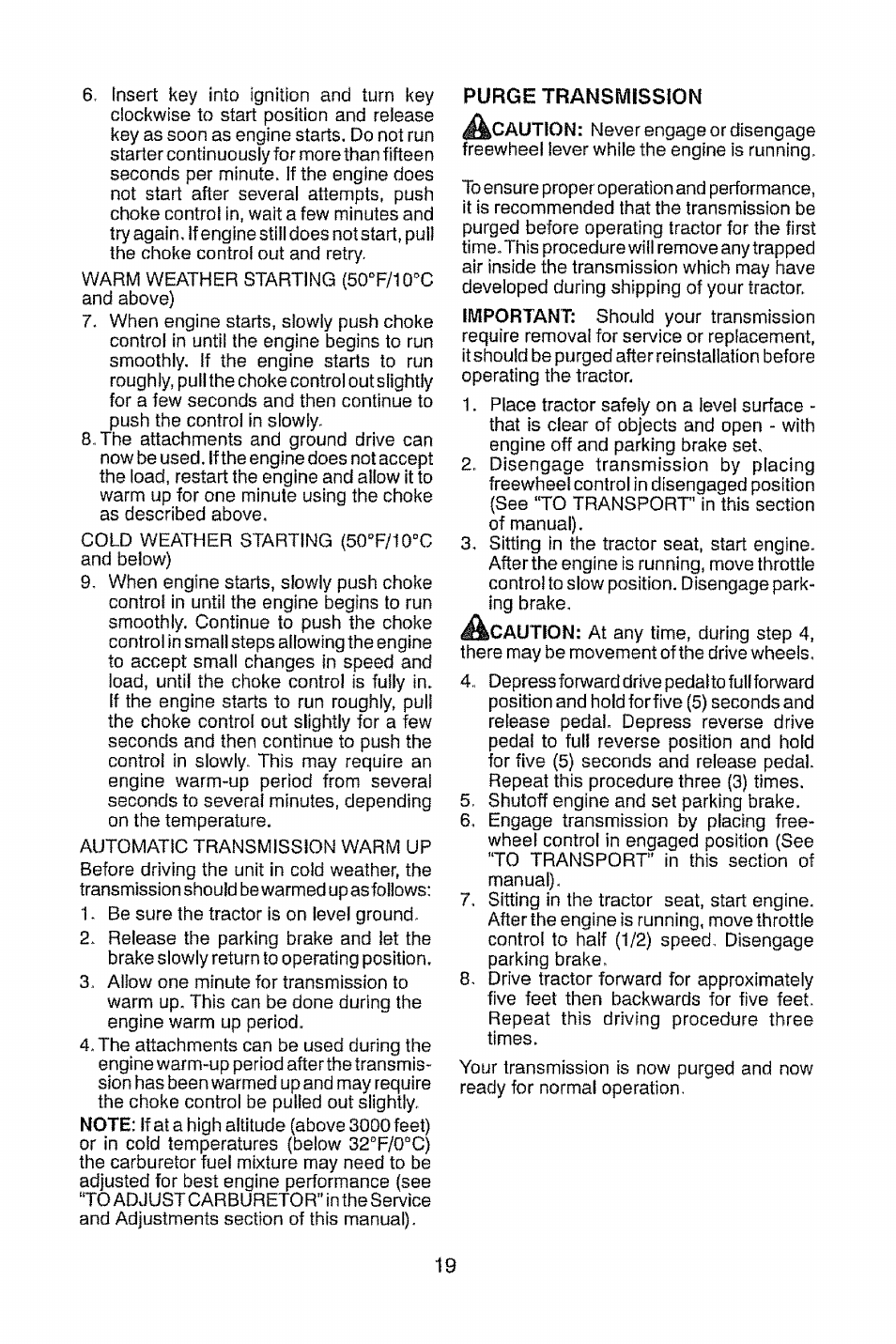 Purge transmission | Craftsman 917.28948 User Manual | Page 19 / 72