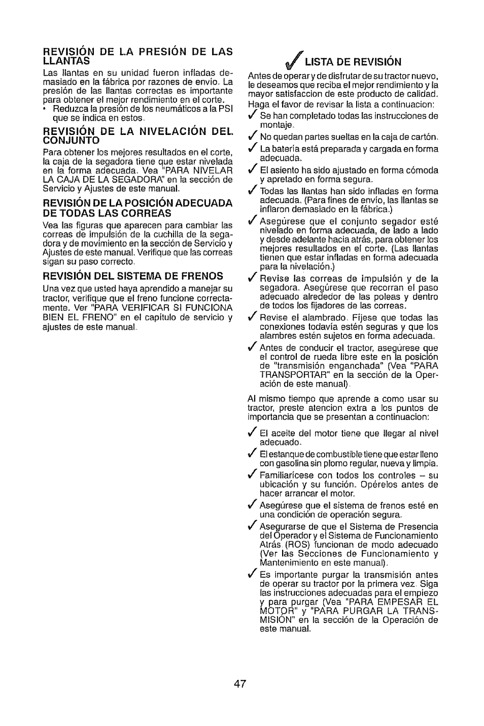 Lista de revision | Craftsman 917.28948 User Manual | Page 47 / 72