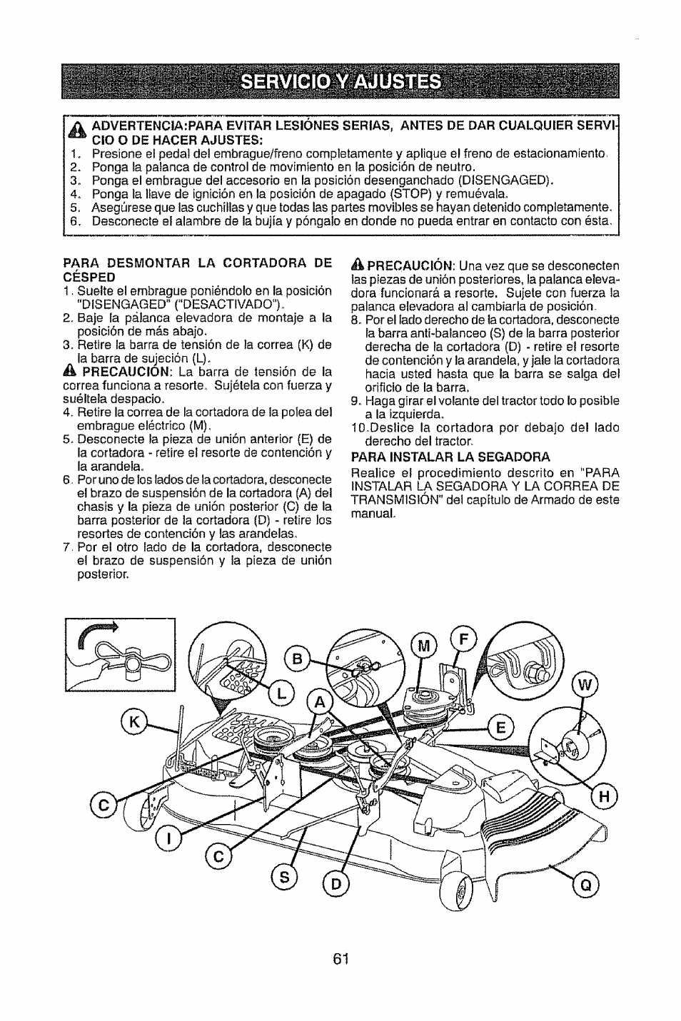 Servicio y ajustes | Craftsman 917.28948 User Manual | Page 61 / 72