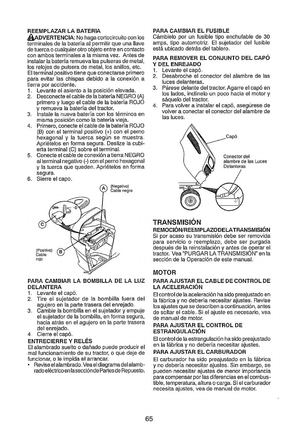 Transmision, Motor | Craftsman 917.28948 User Manual | Page 65 / 72
