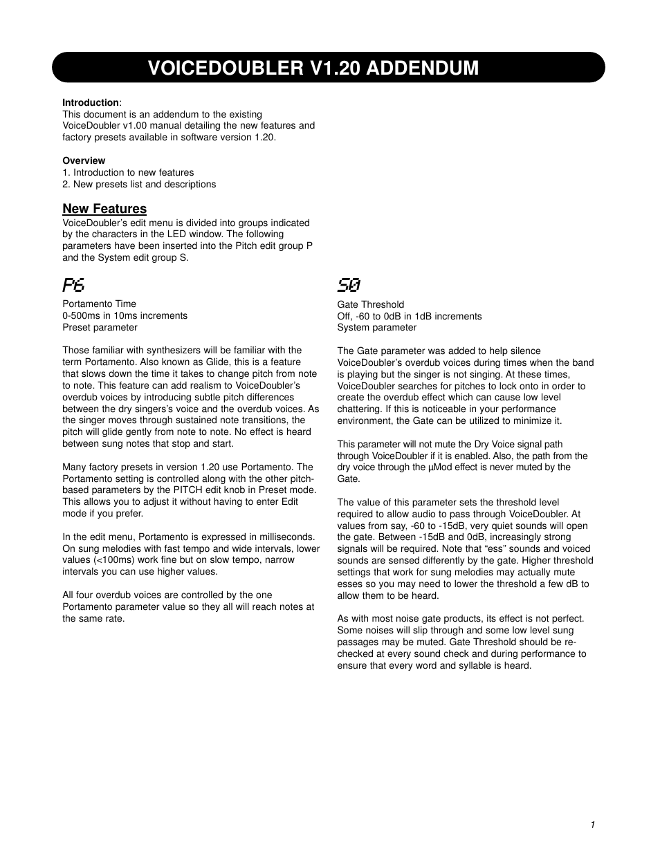 TC-Helicon VoiceDoubler Addendum User Manual | 2 pages