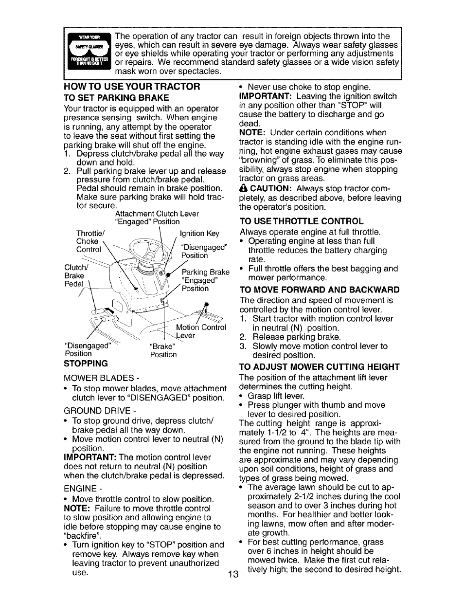 To use throttle control, To move forward and backward, To adjust mower cutting height | Craftsman 917.272680 User Manual | Page 13 / 60
