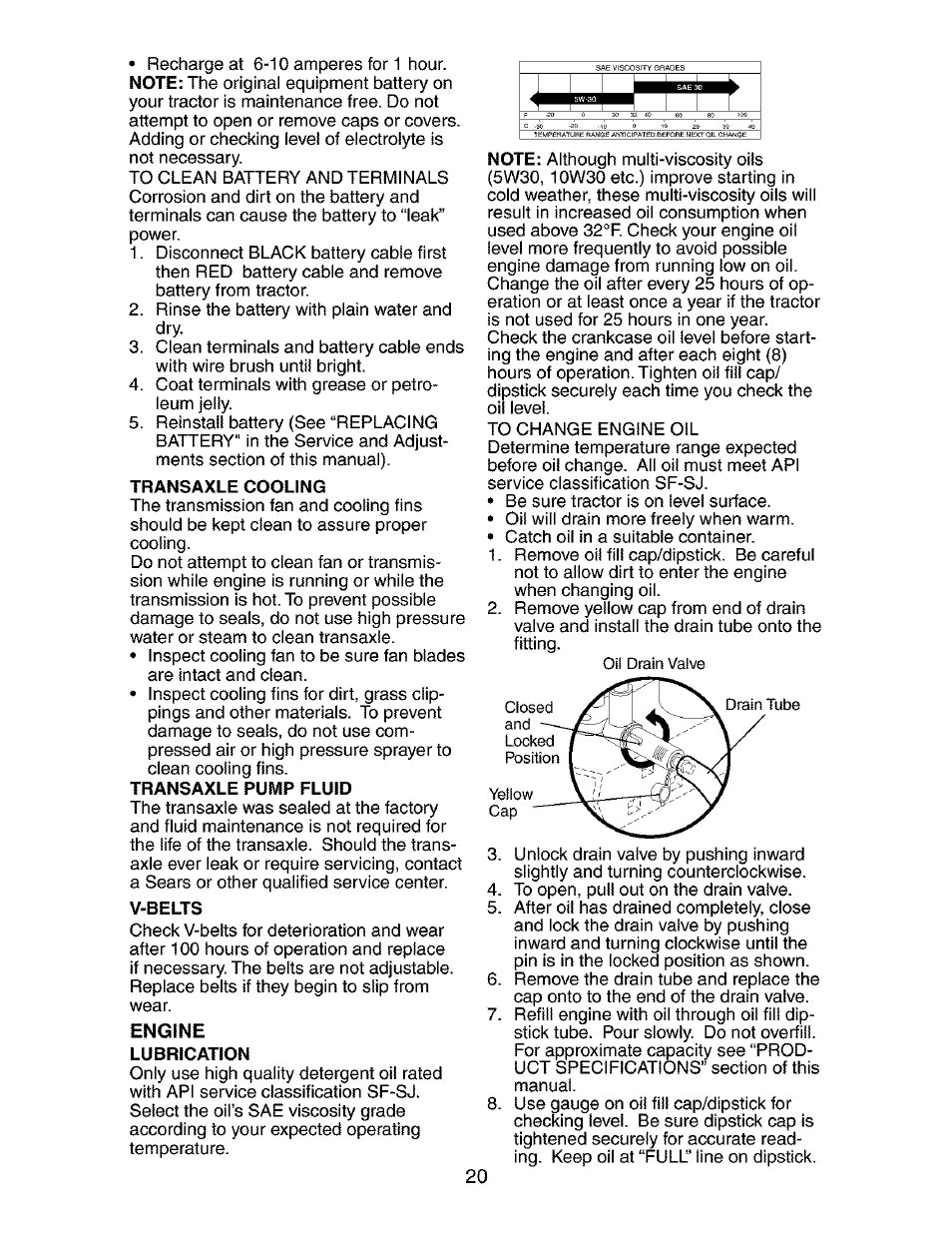 Transaxle cooling, V-belts, Lubrication | Craftsman 917.272680 User Manual | Page 20 / 60