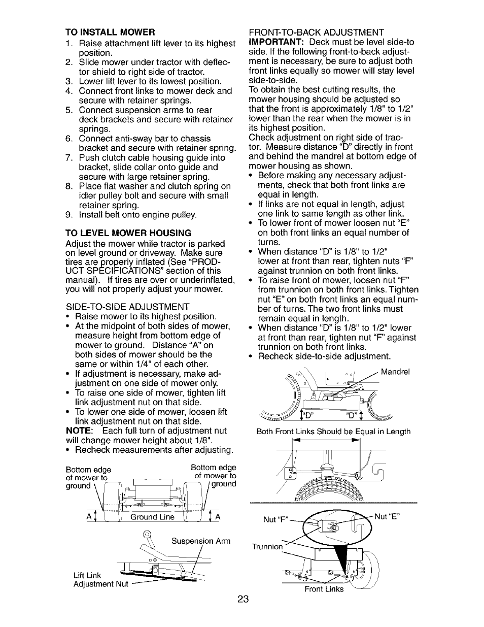 To level mower housing | Craftsman 917.272680 User Manual | Page 23 / 60