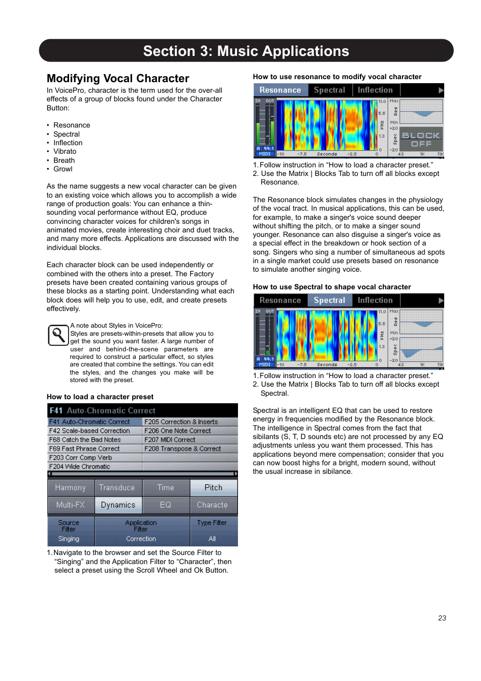 Modifying vocal character | TC-Helicon VoicePro User Manual | Page 23 / 77