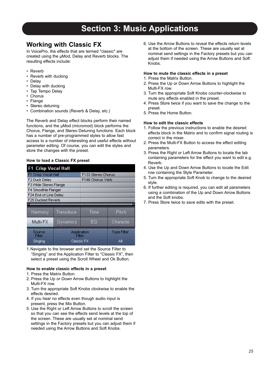 Working with classic fx | TC-Helicon VoicePro User Manual | Page 25 / 77