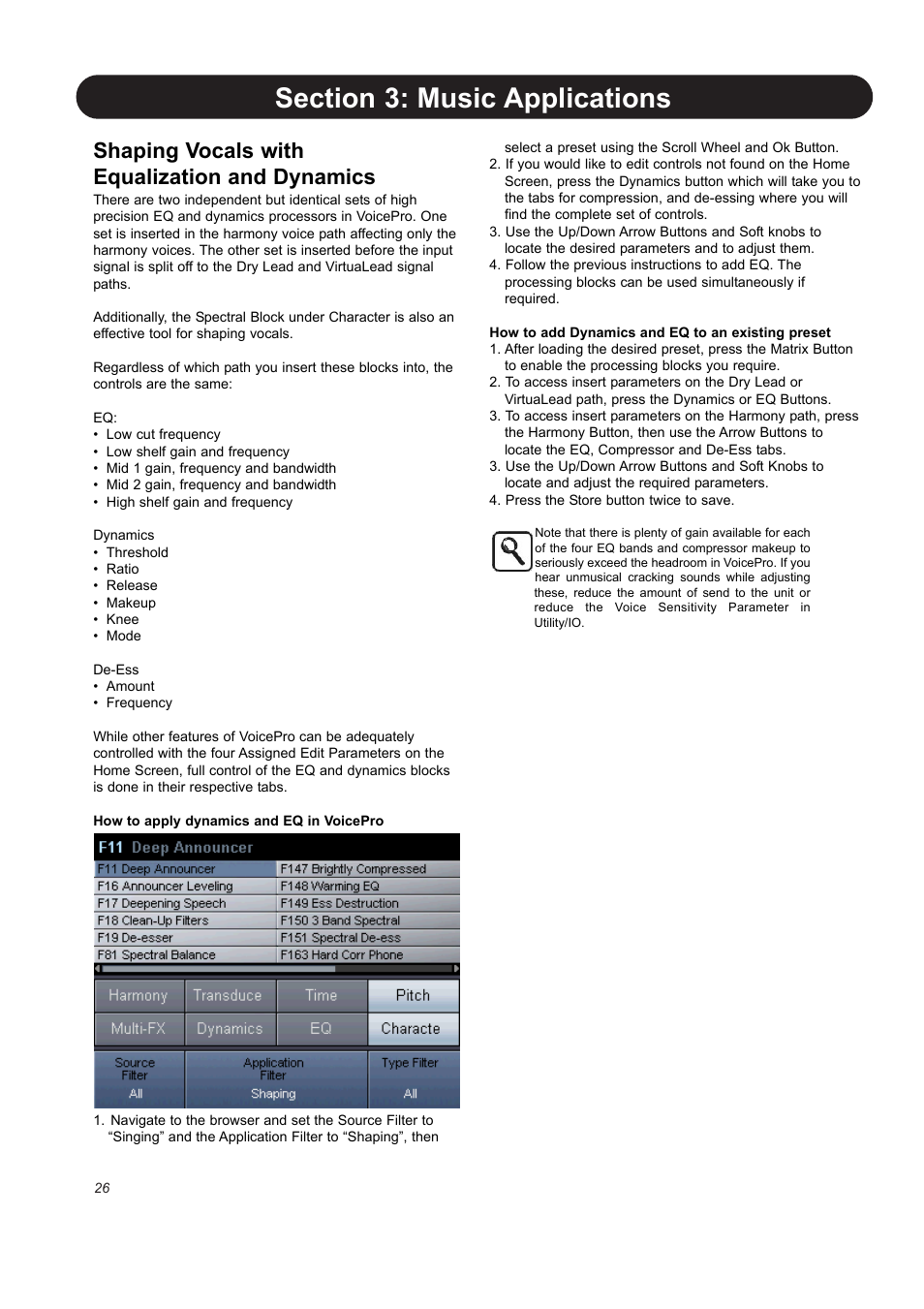 Shaping vocals with equalization and dynamics | TC-Helicon VoicePro User Manual | Page 26 / 77