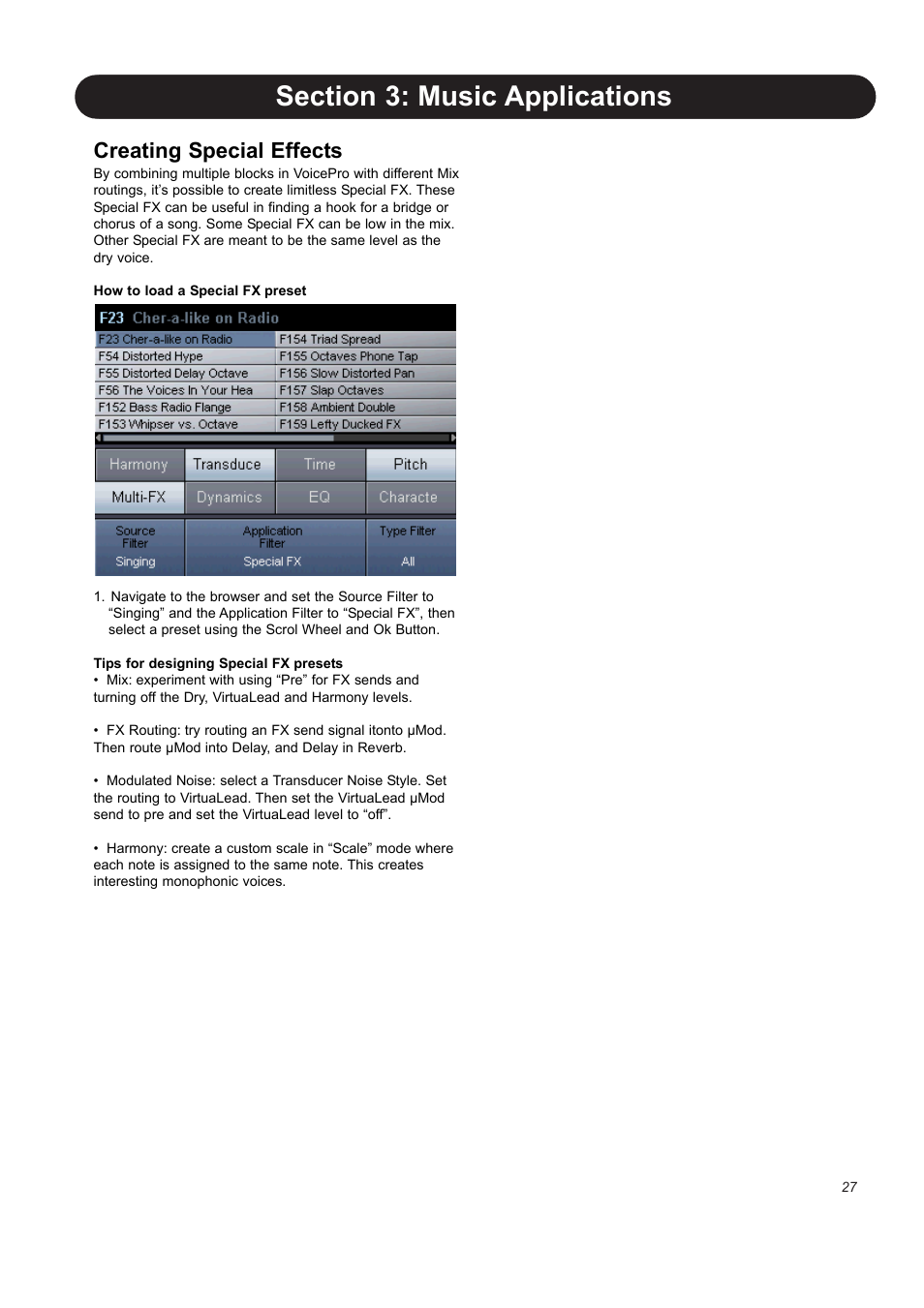 Creating special effects | TC-Helicon VoicePro User Manual | Page 27 / 77