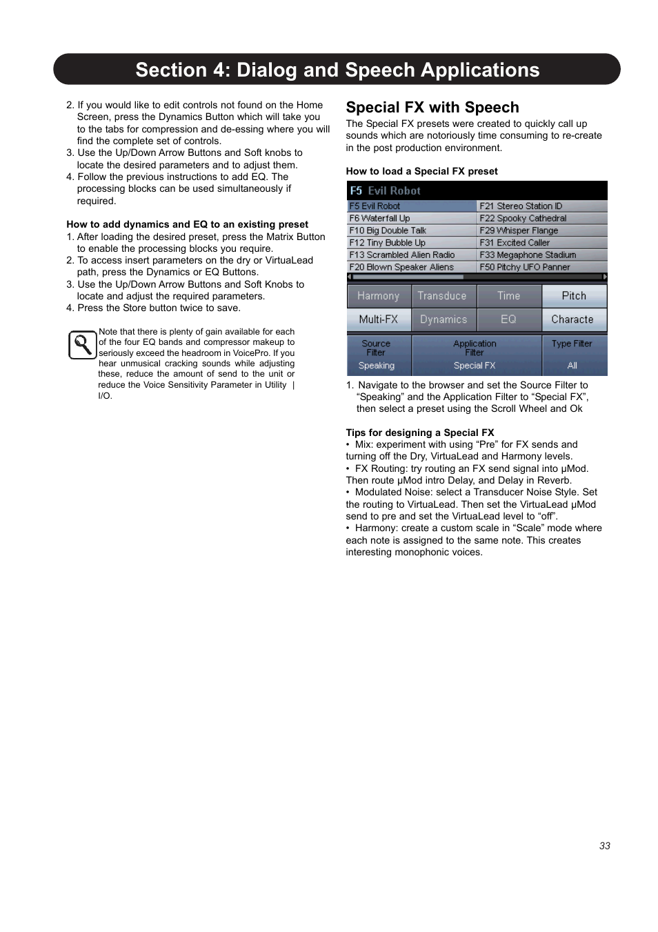 Special fx with speech | TC-Helicon VoicePro User Manual | Page 33 / 77