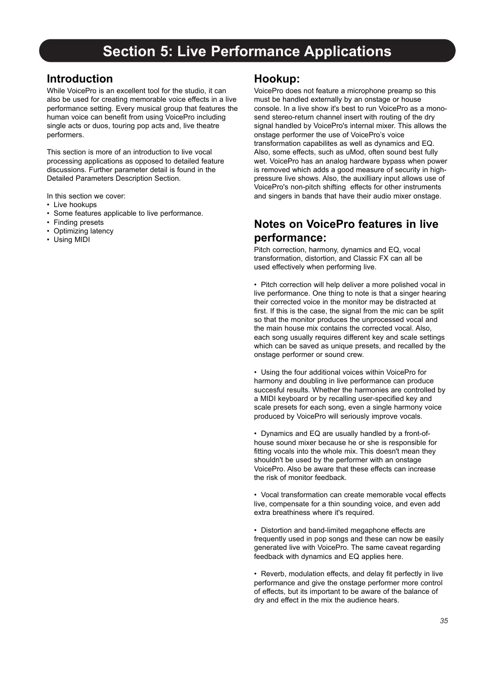Introduction, Hookup | TC-Helicon VoicePro User Manual | Page 35 / 77