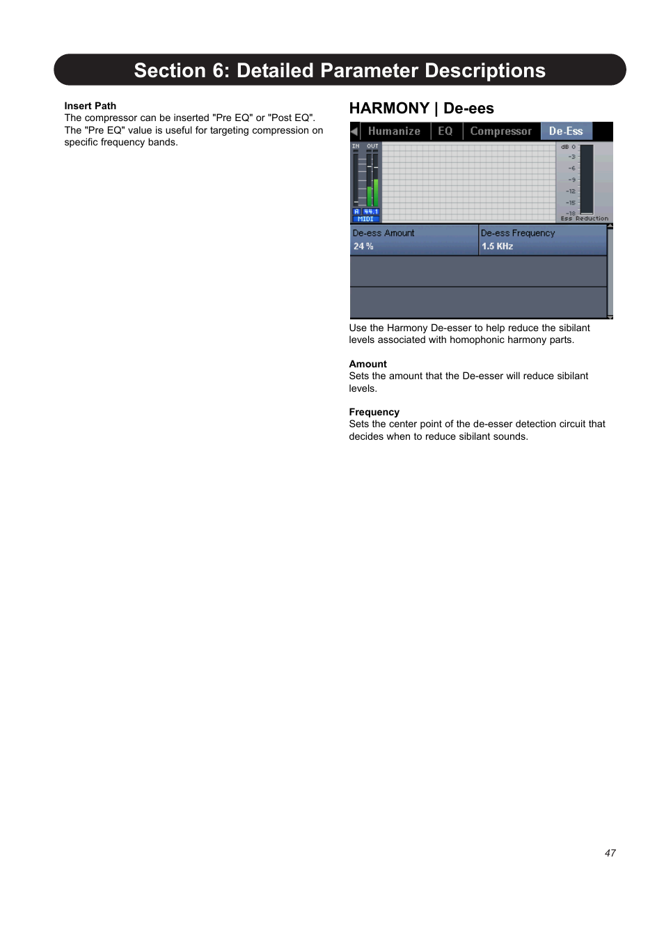 Harmony | de-ees | TC-Helicon VoicePro User Manual | Page 47 / 77