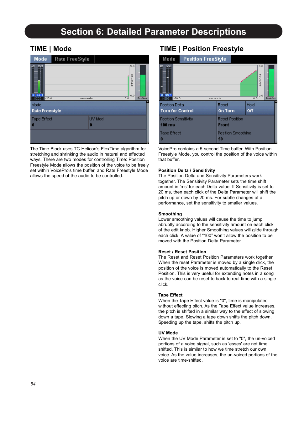 Time | mode, Time | position freestyle | TC-Helicon VoicePro User Manual | Page 54 / 77