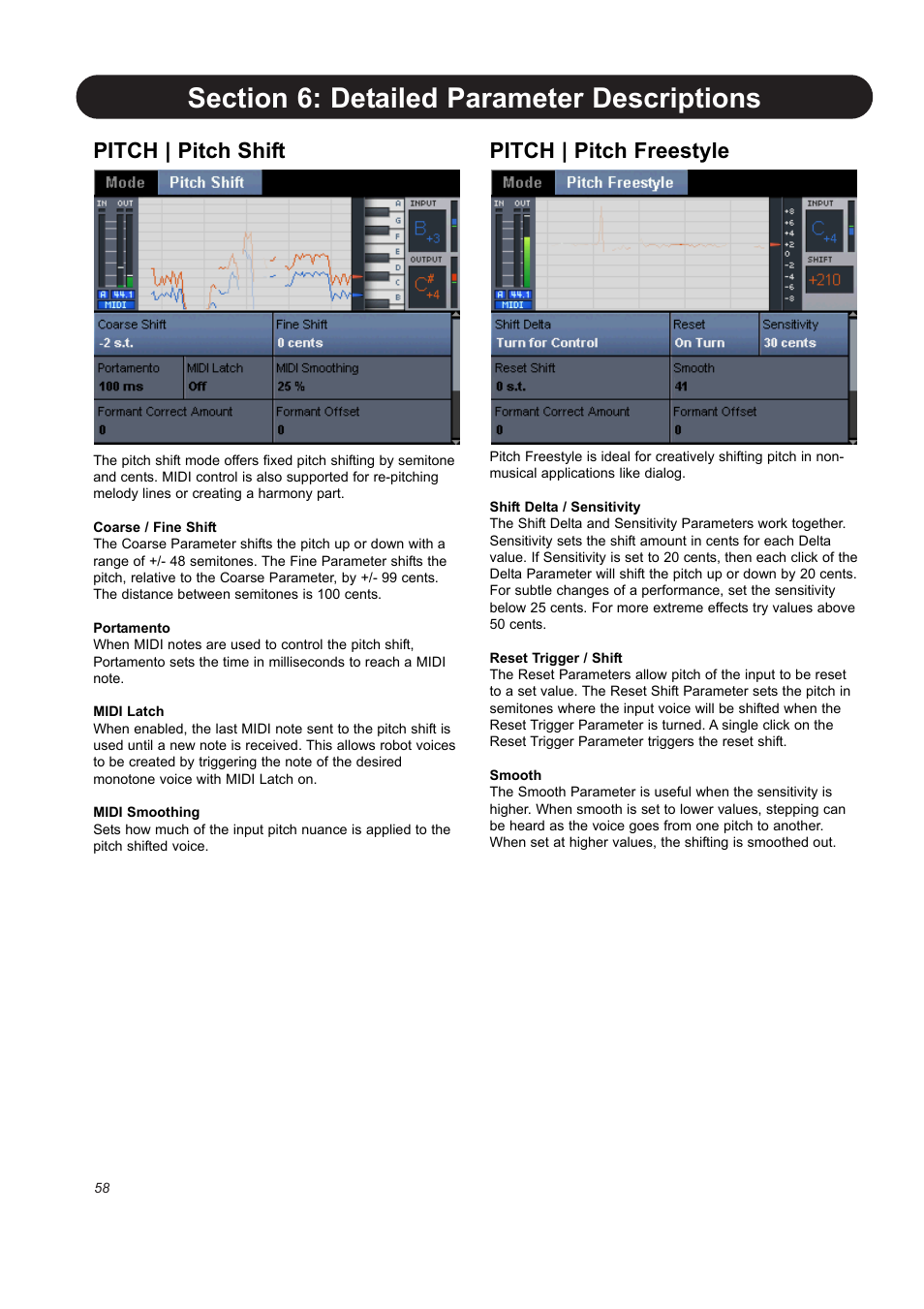 Pitch | pitch shift, Pitch | pitch freestyle | TC-Helicon VoicePro User Manual | Page 58 / 77
