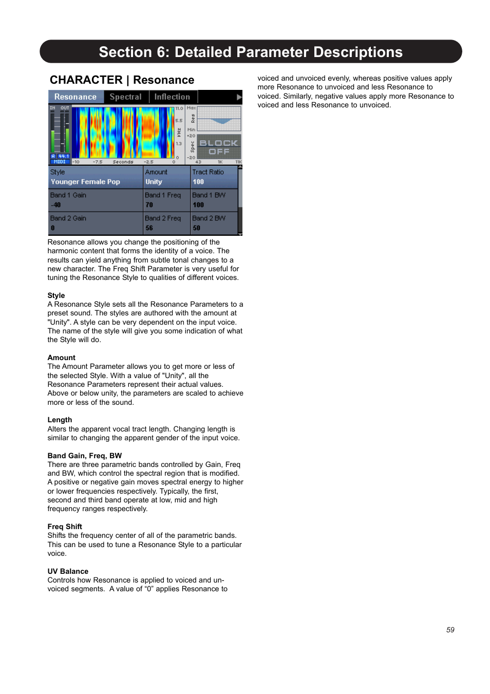 Character | resonance | TC-Helicon VoicePro User Manual | Page 59 / 77