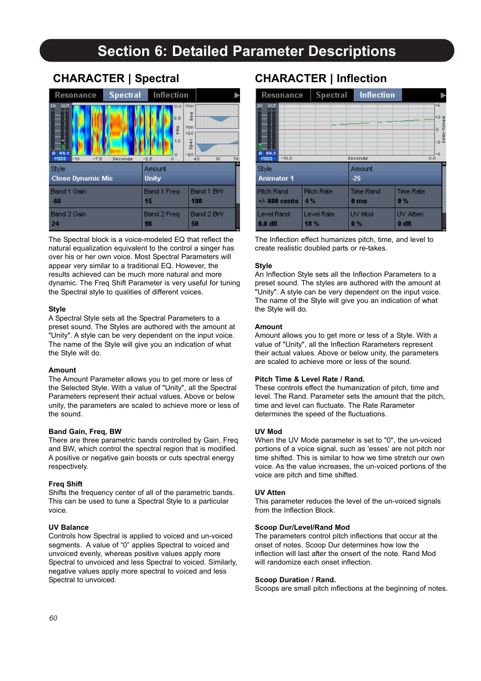 Character | spectral, Character | inflection | TC-Helicon VoicePro User Manual | Page 60 / 77