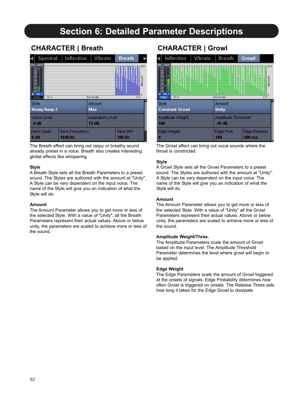 Character | breath, Character | growl | TC-Helicon VoicePro User Manual | Page 62 / 77