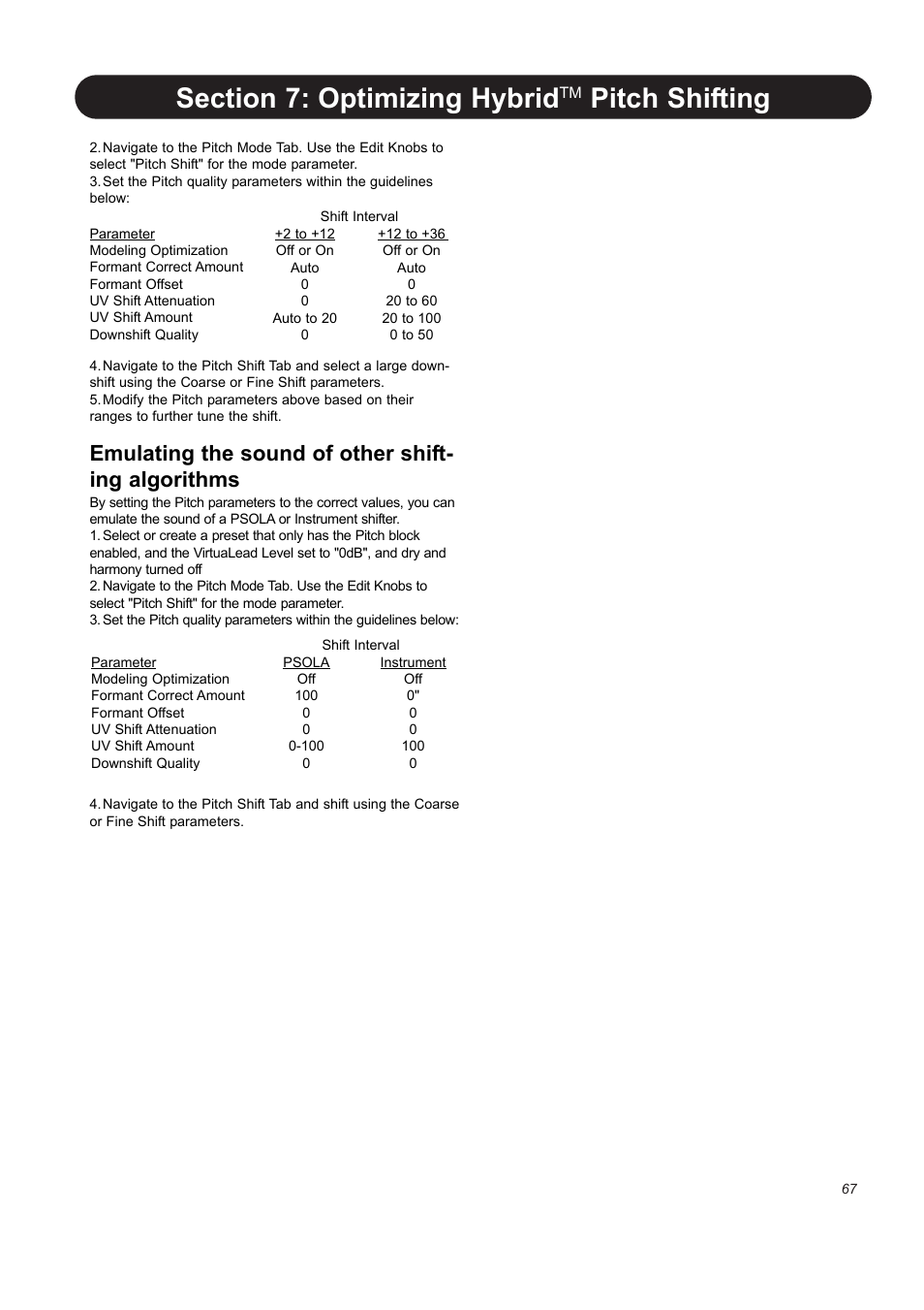 Pitch shifting, Emulating the sound of other shift- ing algorithms | TC-Helicon VoicePro User Manual | Page 67 / 77