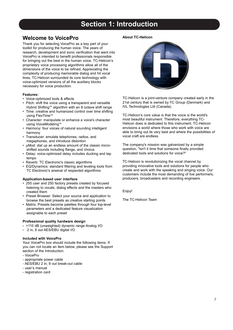 Welcome to voicepro | TC-Helicon VoicePro User Manual | Page 7 / 77