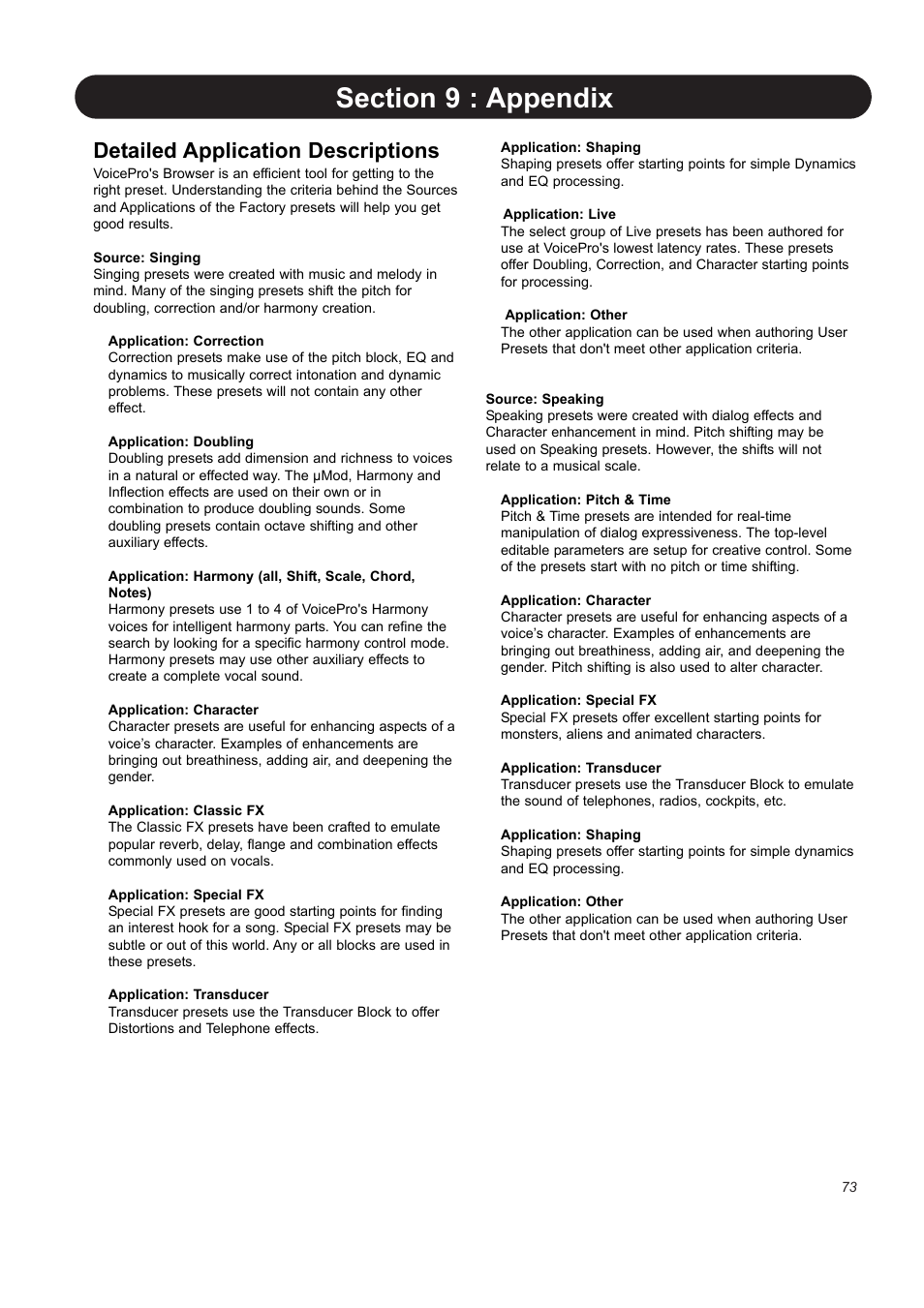 Detailed application descriptions | TC-Helicon VoicePro User Manual | Page 73 / 77