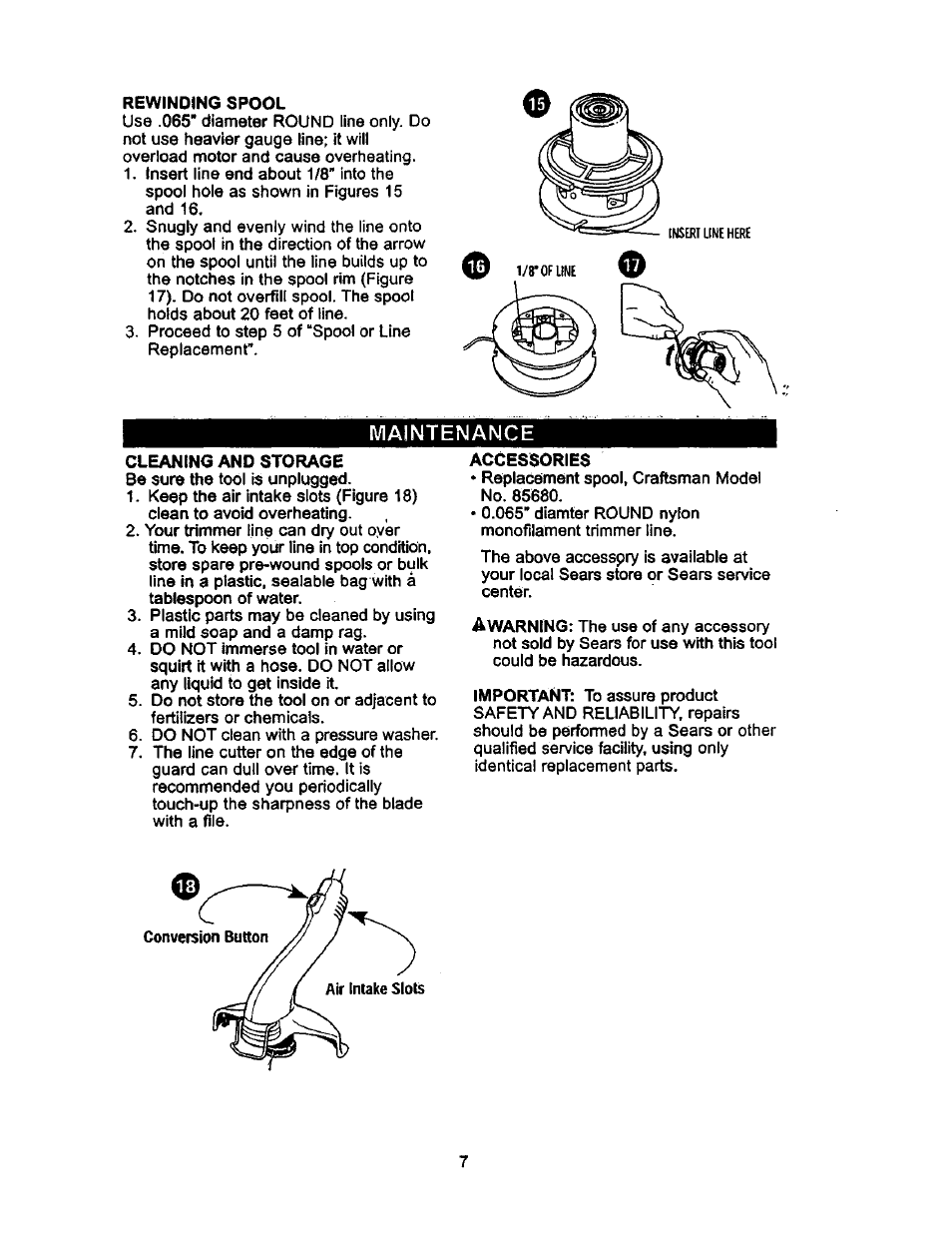 Maintenance | Craftsman 900.74522 User Manual | Page 7 / 7