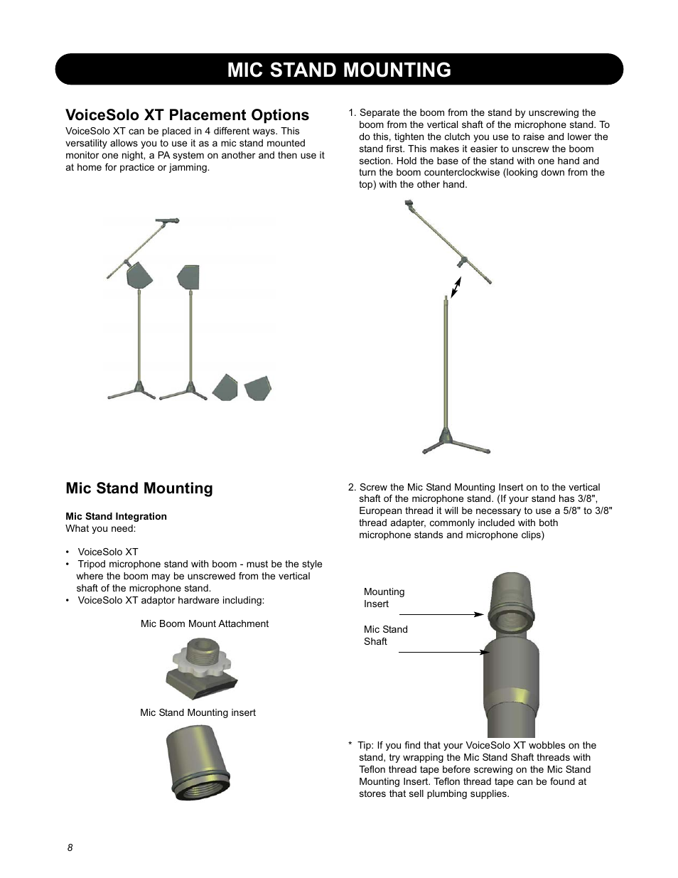 Mic stand mounting, Voicesolo xt placement options | TC-Helicon VoiceSolo VSM-200 XT User Manual | Page 10 / 16