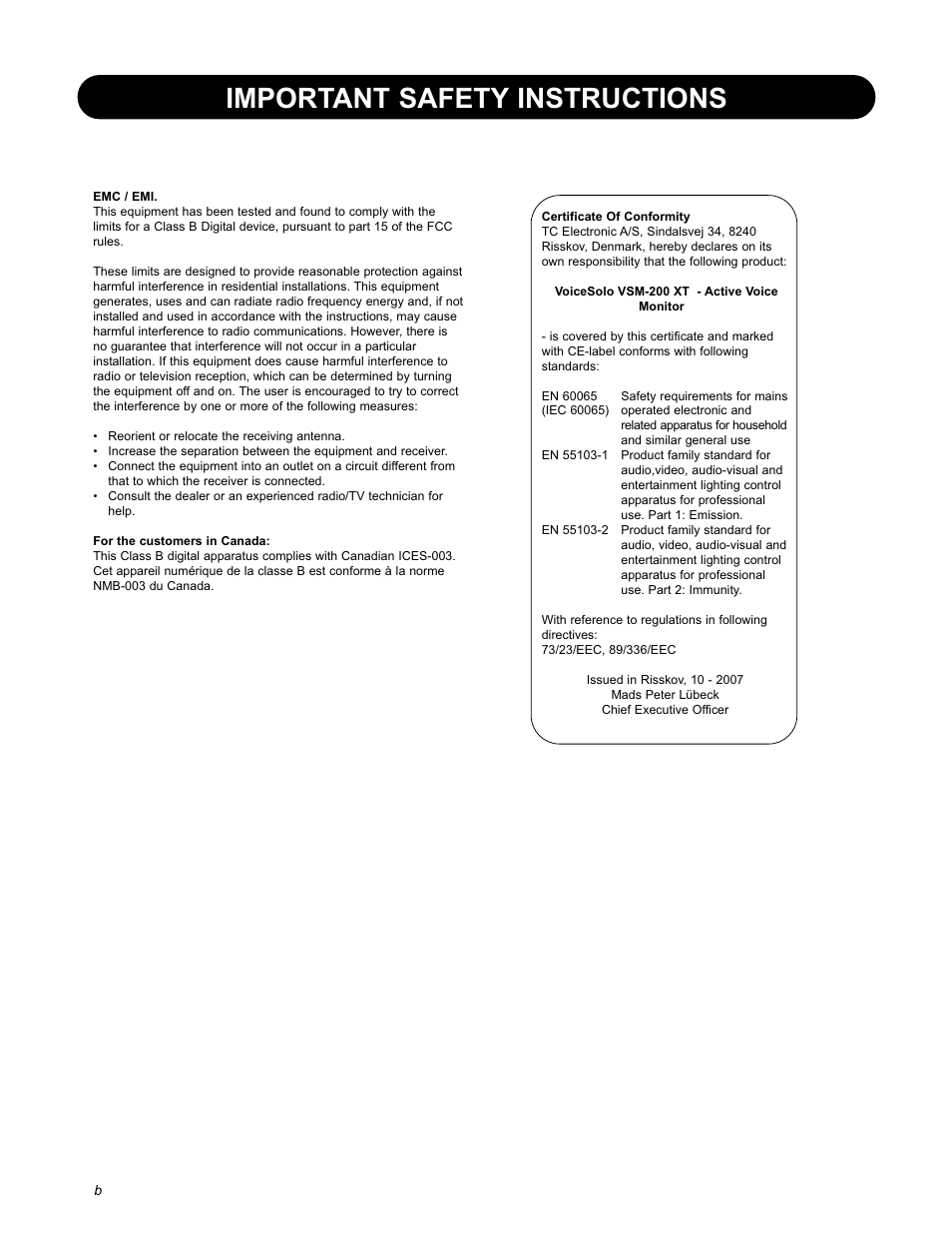 Important safety instructions | TC-Helicon VoiceSolo VSM-200 XT User Manual | Page 4 / 16