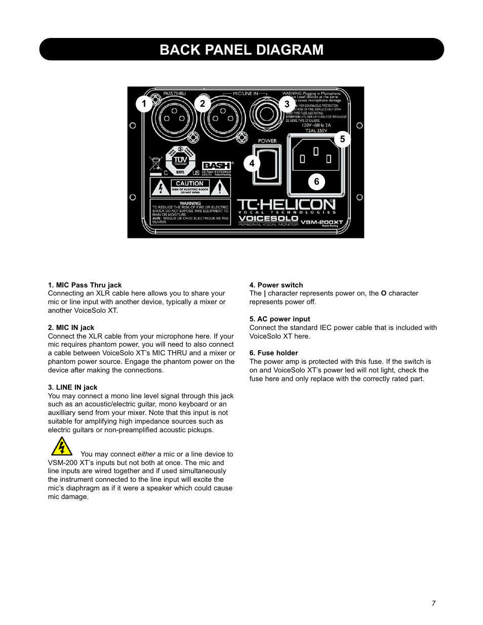 Back panel diagram | TC-Helicon VoiceSolo VSM-200 XT User Manual | Page 9 / 16