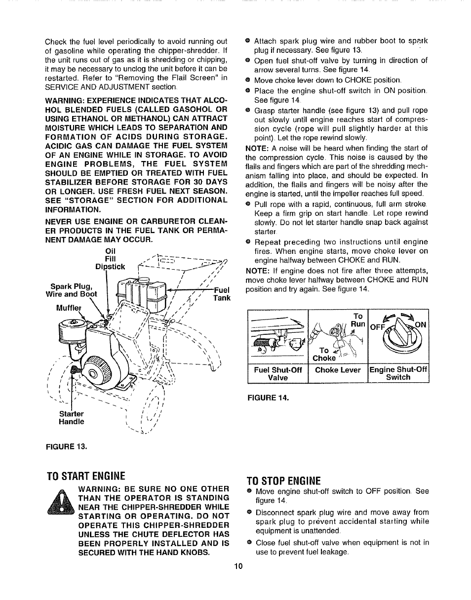 To start engine, To stop engine | Craftsman 247.795861 User Manual | Page 10 / 16