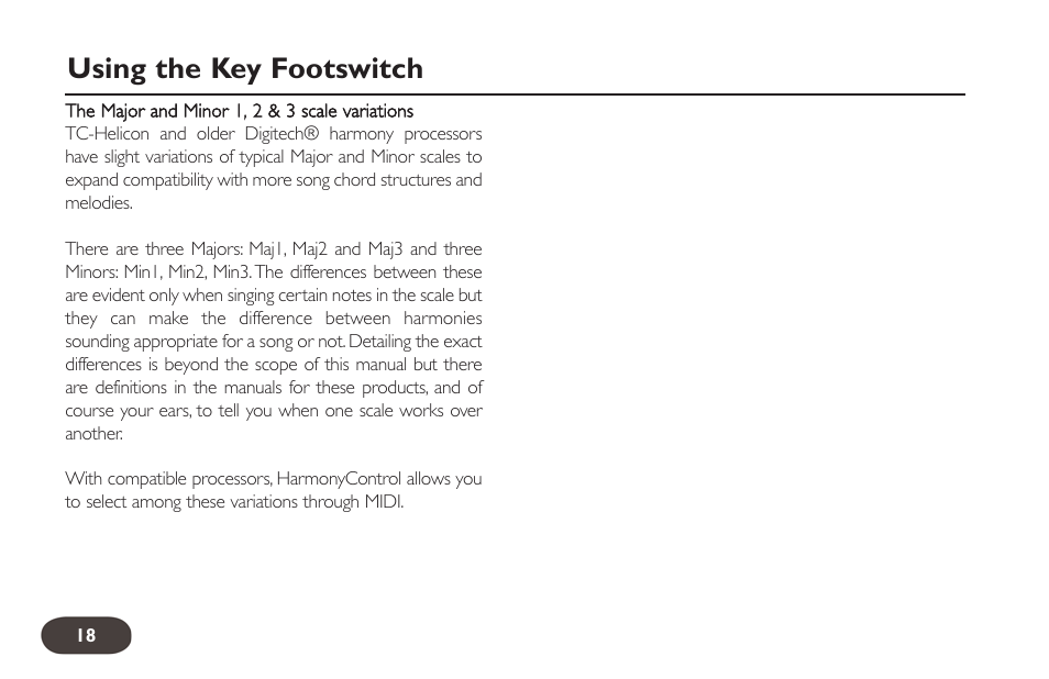 Using the key footswitch | TC-Helicon HarmonyControl Guitar User Manual | Page 17 / 24