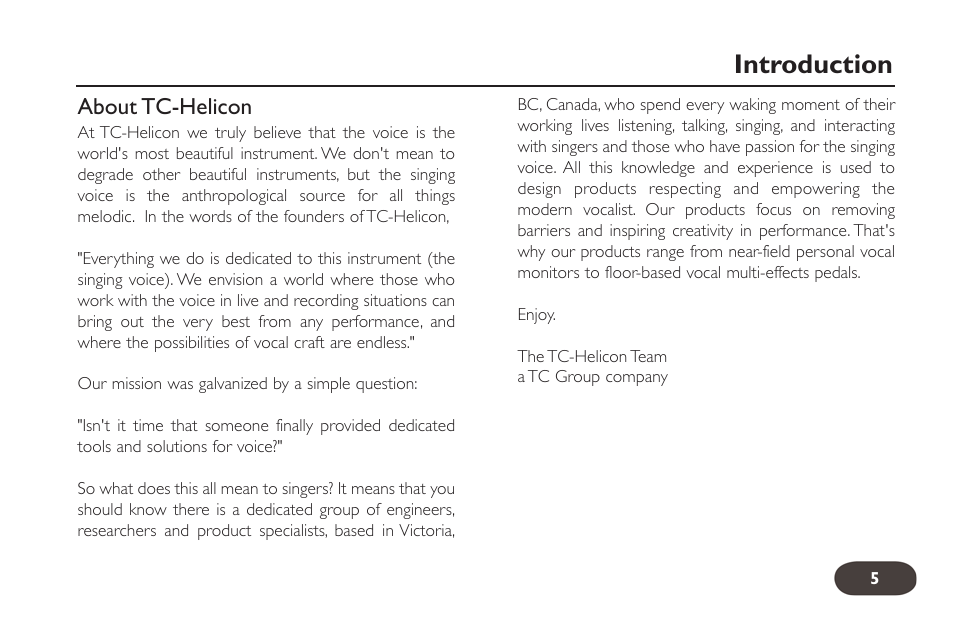 Introduction, About tc-helicon | TC-Helicon HarmonyControl Guitar User Manual | Page 4 / 24
