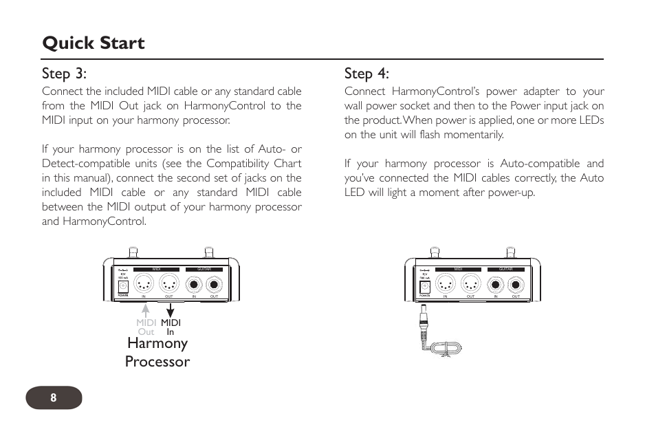 Quick start, Step 3, Harmony processor | Step 4 | TC-Helicon HarmonyControl Guitar User Manual | Page 7 / 24