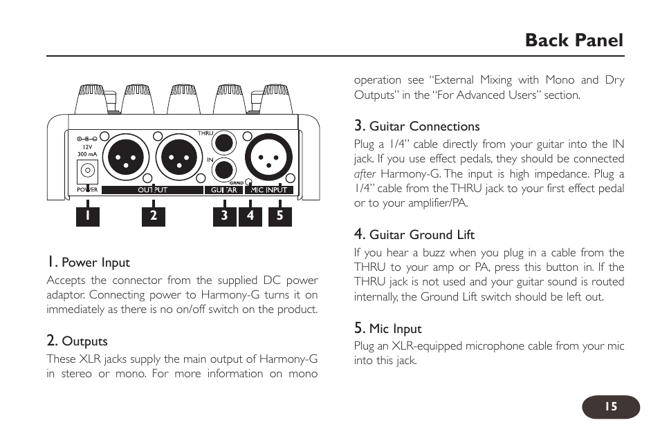 Back panel | TC-Helicon VoiceTone Harmony-G Manual User Manual | Page 14 / 24