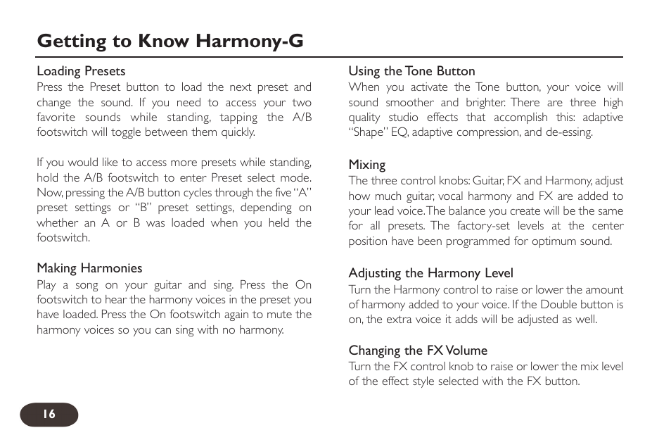 Getting to know harmony-g | TC-Helicon VoiceTone Harmony-G Manual User Manual | Page 15 / 24