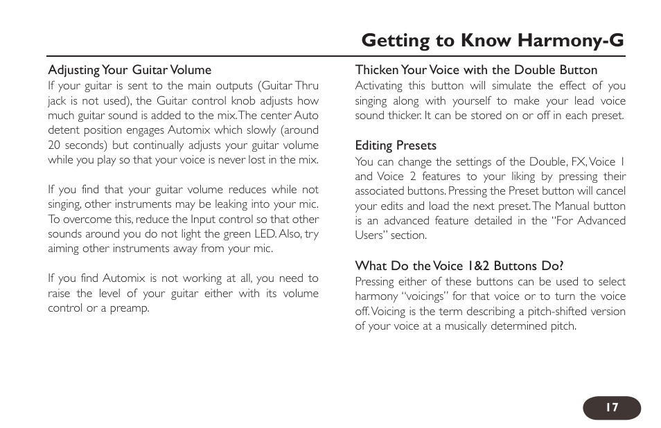 Getting to know harmony-g | TC-Helicon VoiceTone Harmony-G Manual User Manual | Page 16 / 24