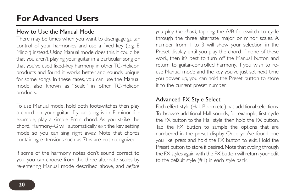 For advanced users | TC-Helicon VoiceTone Harmony-G Manual User Manual | Page 19 / 24