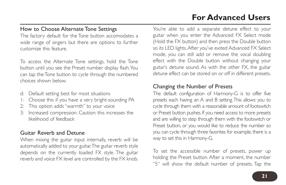 For advanced users | TC-Helicon VoiceTone Harmony-G Manual User Manual | Page 20 / 24