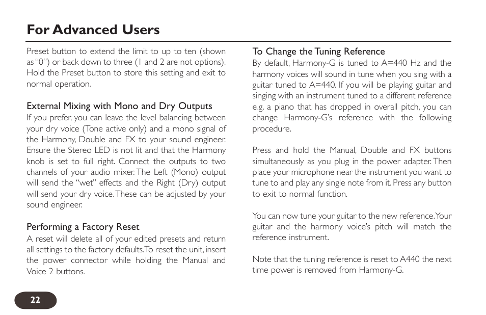 For advanced users | TC-Helicon VoiceTone Harmony-G Manual User Manual | Page 21 / 24