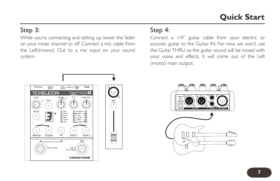 Quick start, Step 3, Step 4 | TC-Helicon VoiceTone Harmony-G Manual User Manual | Page 6 / 24