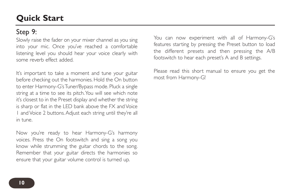 Quick start | TC-Helicon VoiceTone Harmony-G Manual User Manual | Page 9 / 24