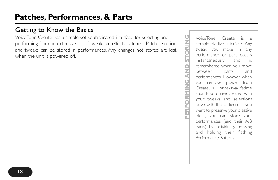 Patches, performances, & parts | TC-Helicon VoiceTone Create Manual User Manual | Page 18 / 40