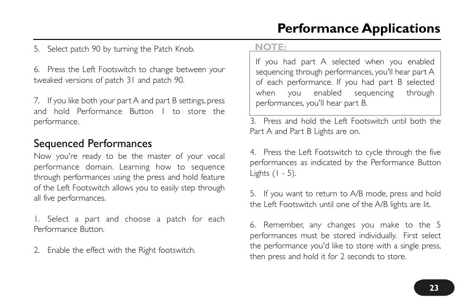 Performance applications, Sequenced performances | TC-Helicon VoiceTone Create Manual User Manual | Page 23 / 40