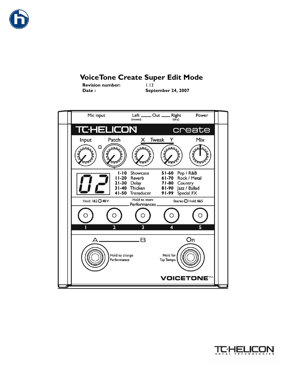 TC-Helicon VoiceTone Create Super Edit Mode Manaul User Manual | 9 pages